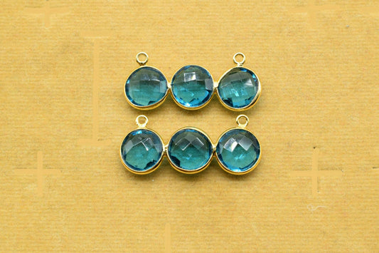 London Blue Topaz Double Bail Pendant,Round Attached Bezel,Blue Topaz Gemstone Component,Blue Topaz Necklace,Pendant Connector,L B T Earring