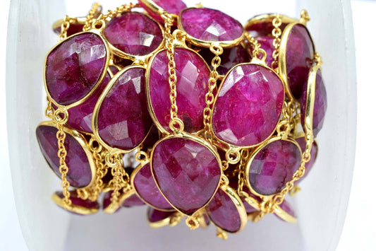 Ruby Faceted Bezel Chain Connector, Ruby Bezel Chain, Free Size Gemstone Connector, Jewelry Making Chain, Handmade Chain, Ruby Bezel Jewelry