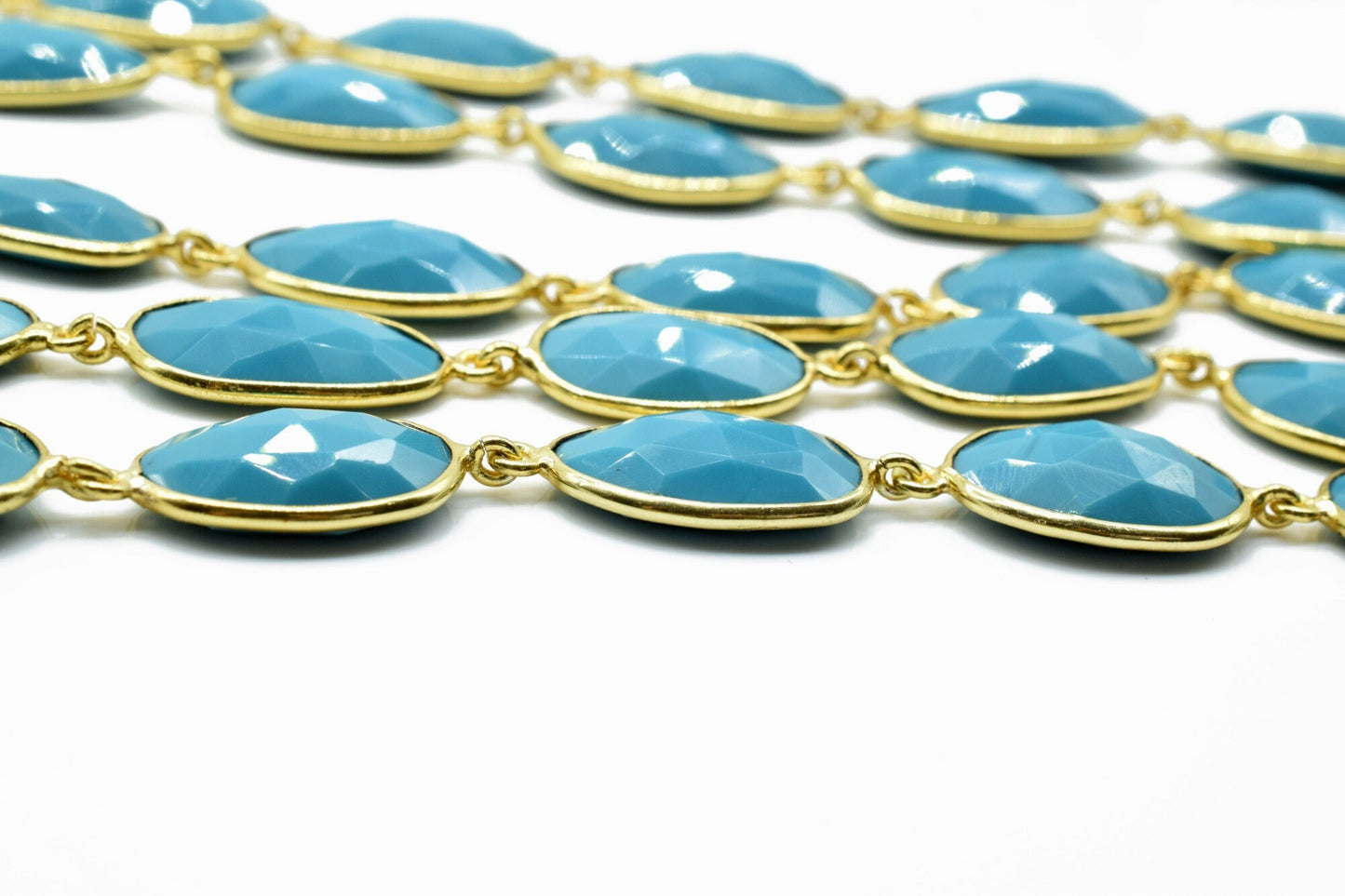 Blue Turquoise Bezel Connector Chain,Turquoise Free form Size Connector Chain,Turquoise Handmade Bezel Link Chain,Gold Plated Bezel Chain