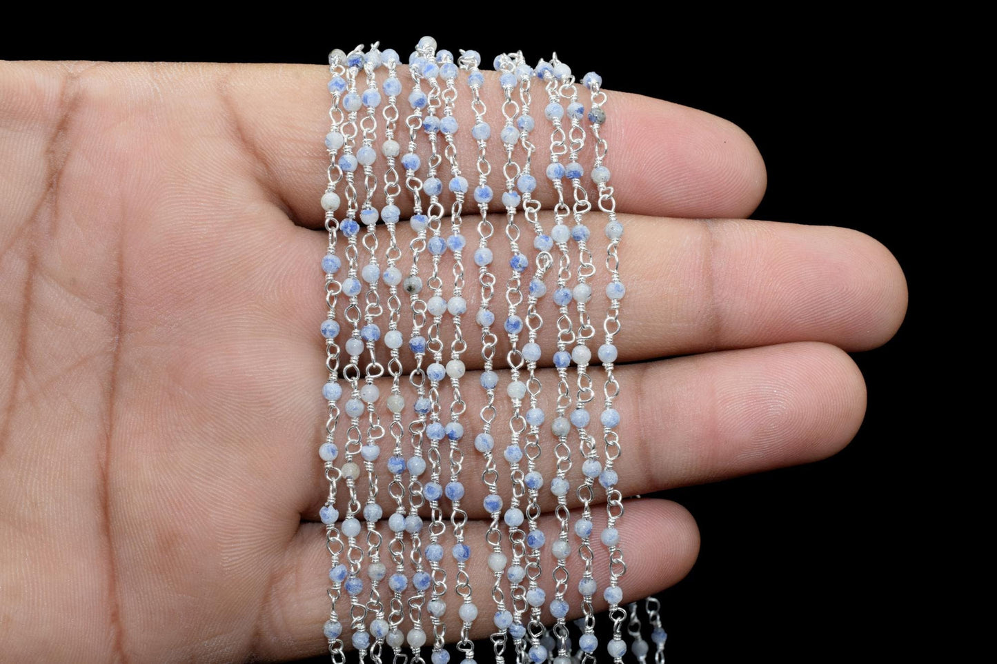 Natural Blue Opal Rosary,wire wrapped Rosary Chain,jewelry making supplies,2.5mm smooth beads Rosary,Opal Rosary Chain,Gemstone Rosary Chain