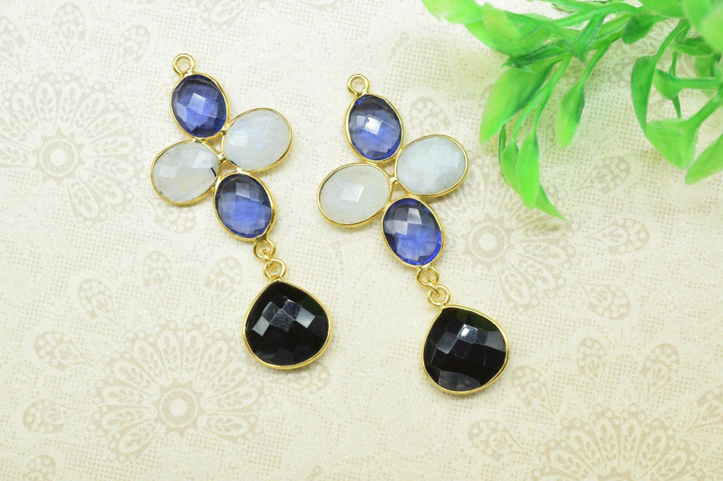 Rainbow Bezels Pendant Charms,Station Link Connector,Necklace Connector Jewelry,Gemstone Earring Connector,Handmade Component Jewelry,Gift