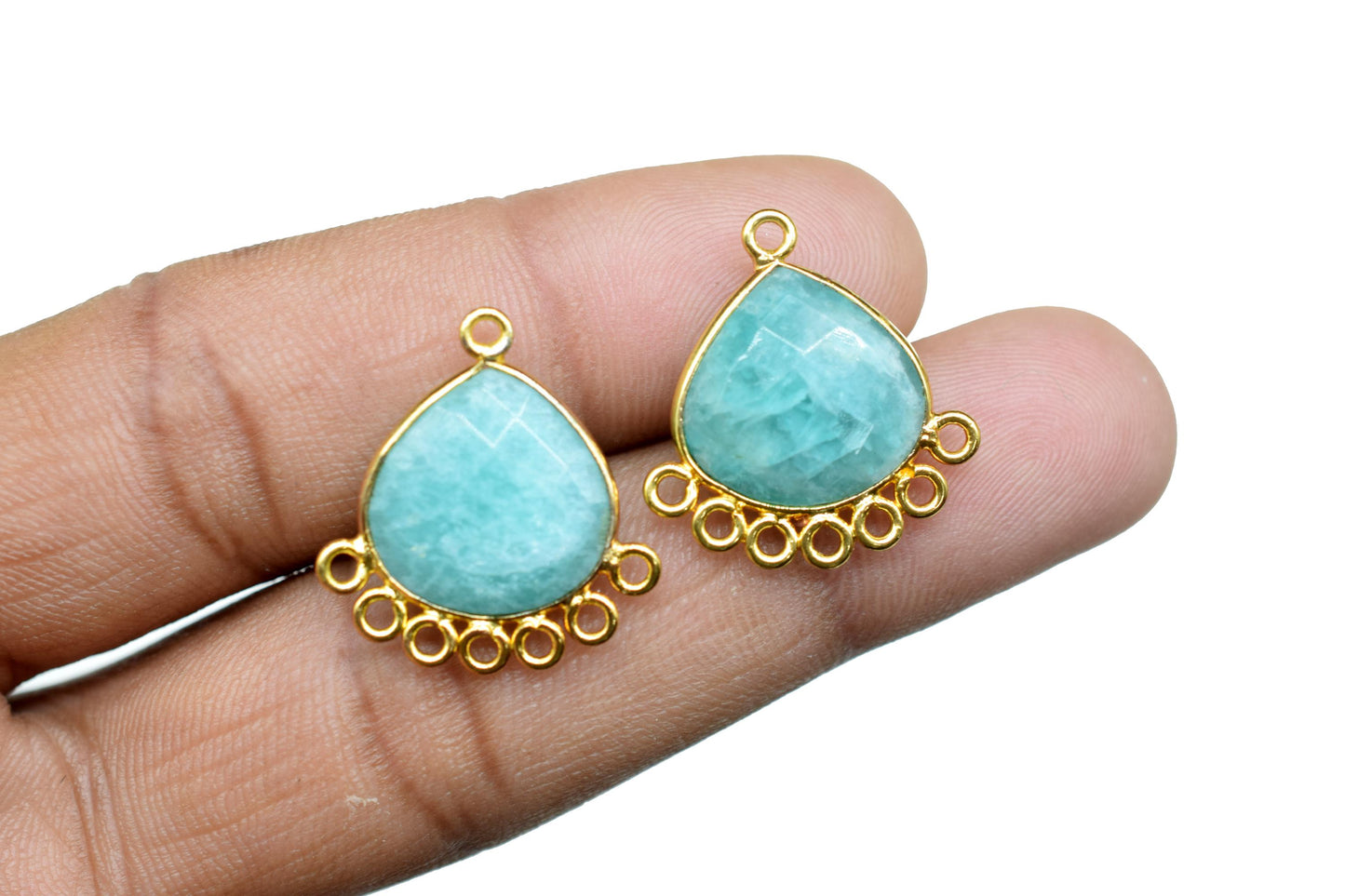 Amazonite 14mm Heart Bezel Charm/Charms Connector/Handmade Jewellery Connectors/Gemstone Brass Component/Women Jewelry/B'day Gift