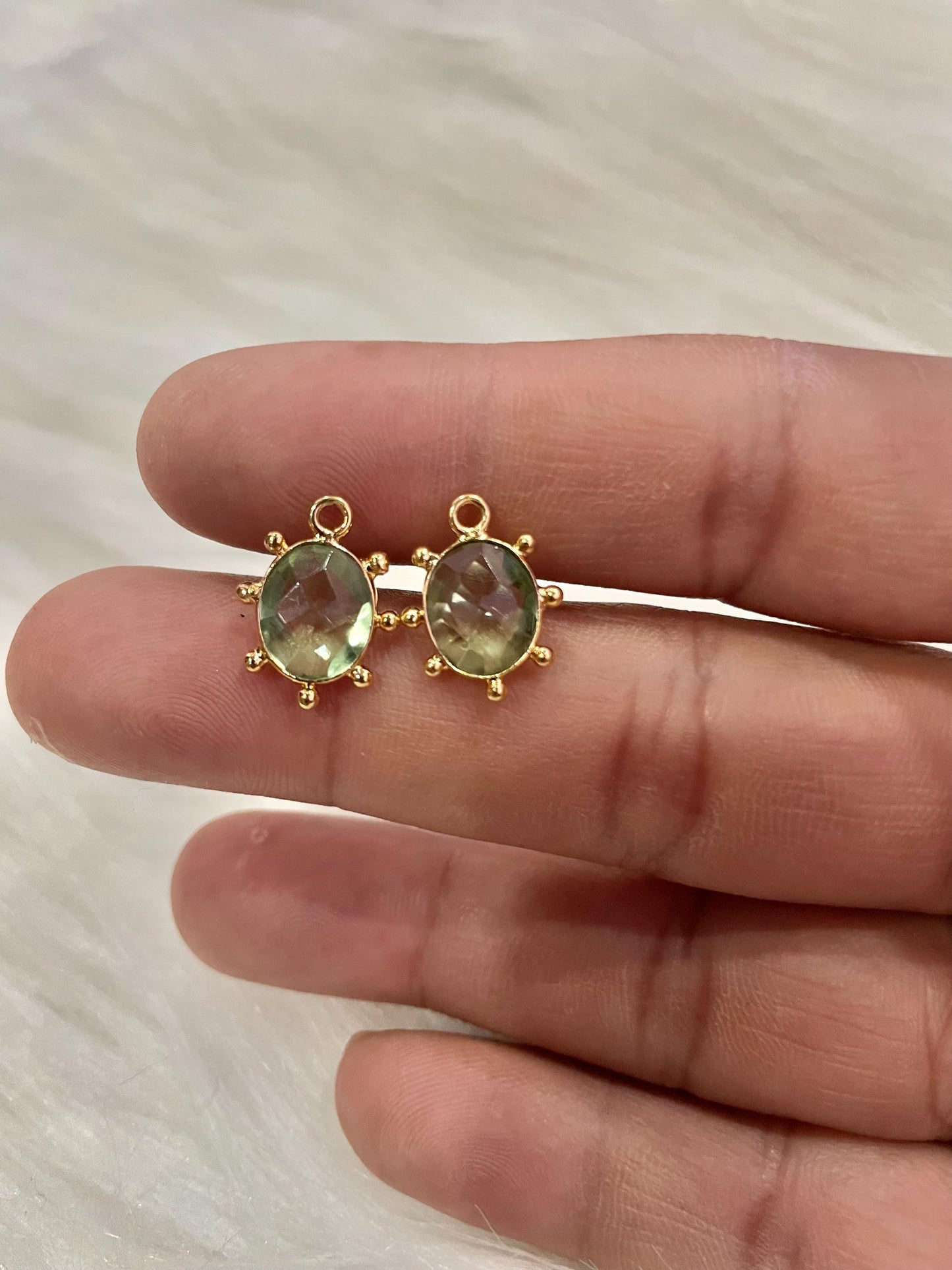 Green Amethyst Quartz 8x10mm oval Shape charms,Green Amethyst Single Bail Pendant,Amethyst Gemstone Brass Charms Gold Plating Jewelry Making