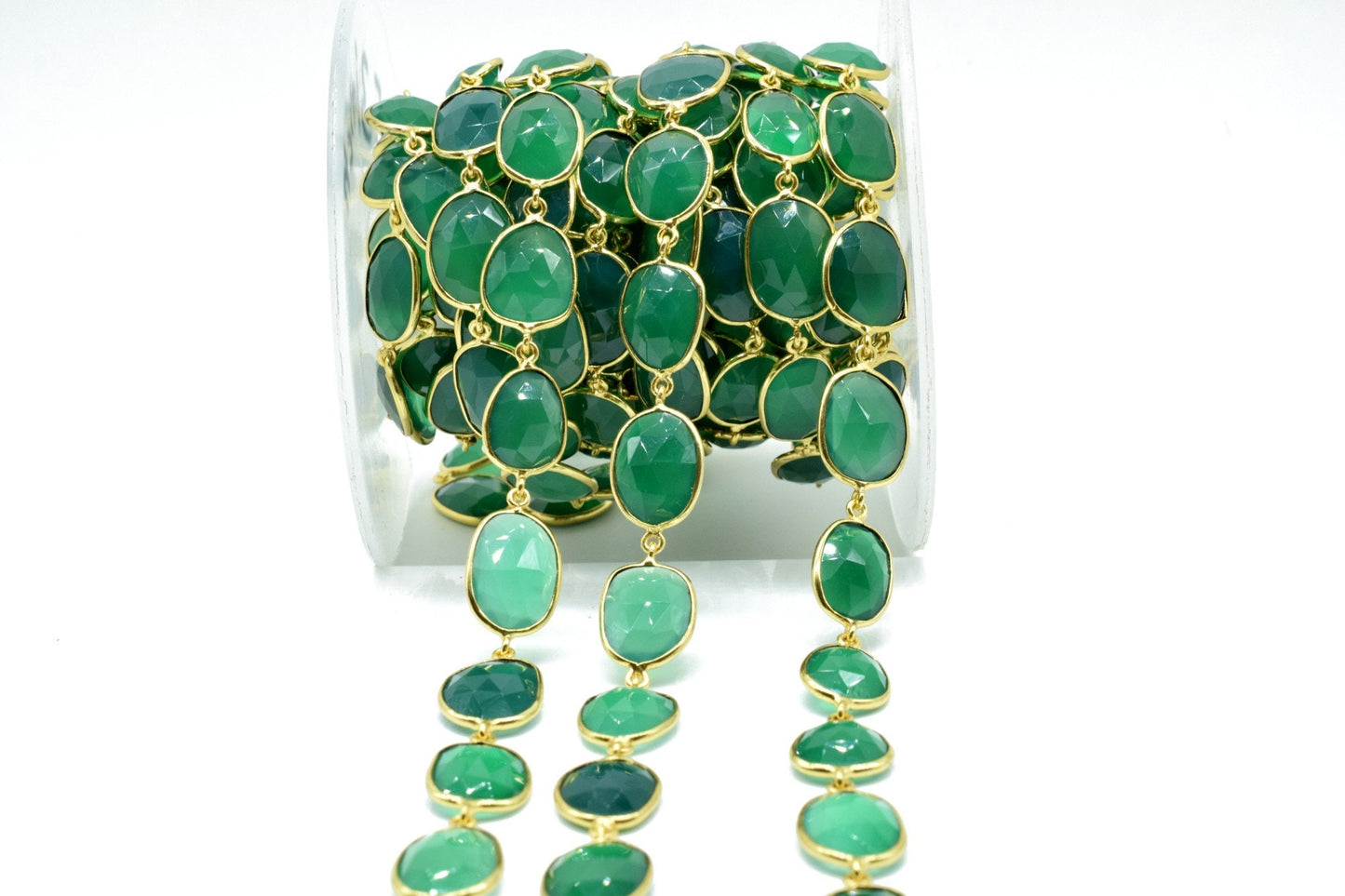 Natural Green Onyx Faceted Bezel Connector Station Link Chain,Green Onyx Free form Size Connector Chain,Bezel Connector Chain,Bracelet Chain