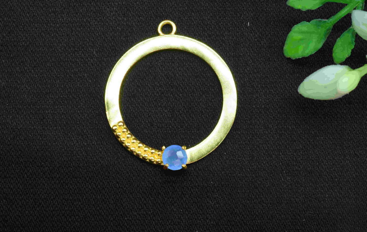 Blue Chalcedony Component , Single Bail Charm , Blue Chalcedony Connector Pendant , Gold Plated Connectors , Earring Component , B'day Gift