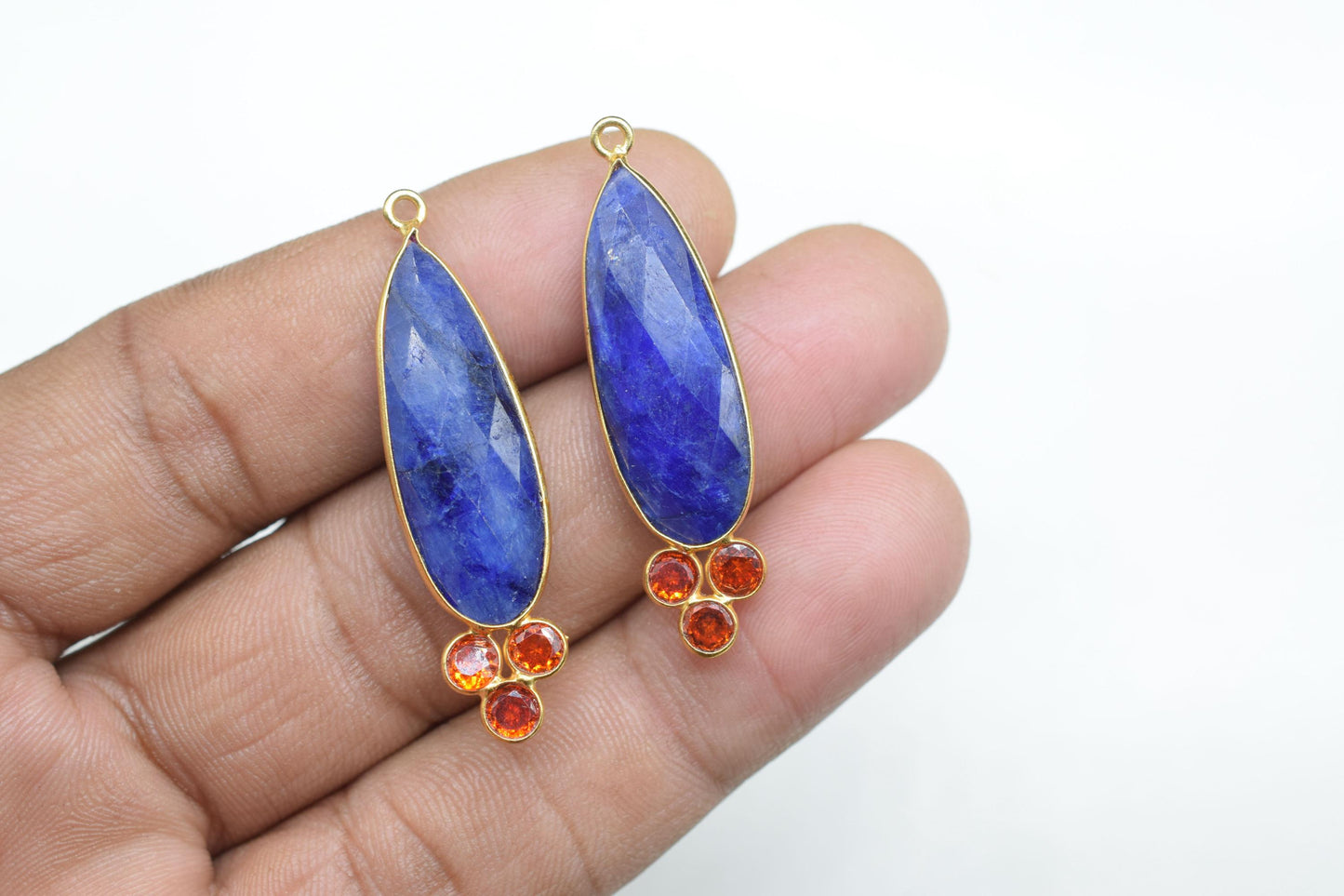 Blue Sapphire 10x30mm Teardrop Bezel charms,Blue Sapphire Pendant,Gemstone connector,Sapphire Jewelry,Cubic zirconia Bezel charms,Gifts,P121