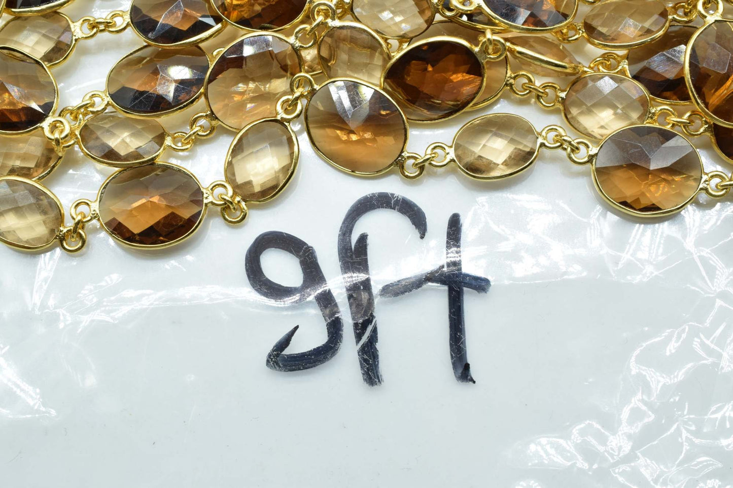 Smoky Quartz & Citrine Gold Plated Bezel Chain Gemstone Connector, Chain,Bezel Connector Chain,Selling Per Foot,Jewelry making chains