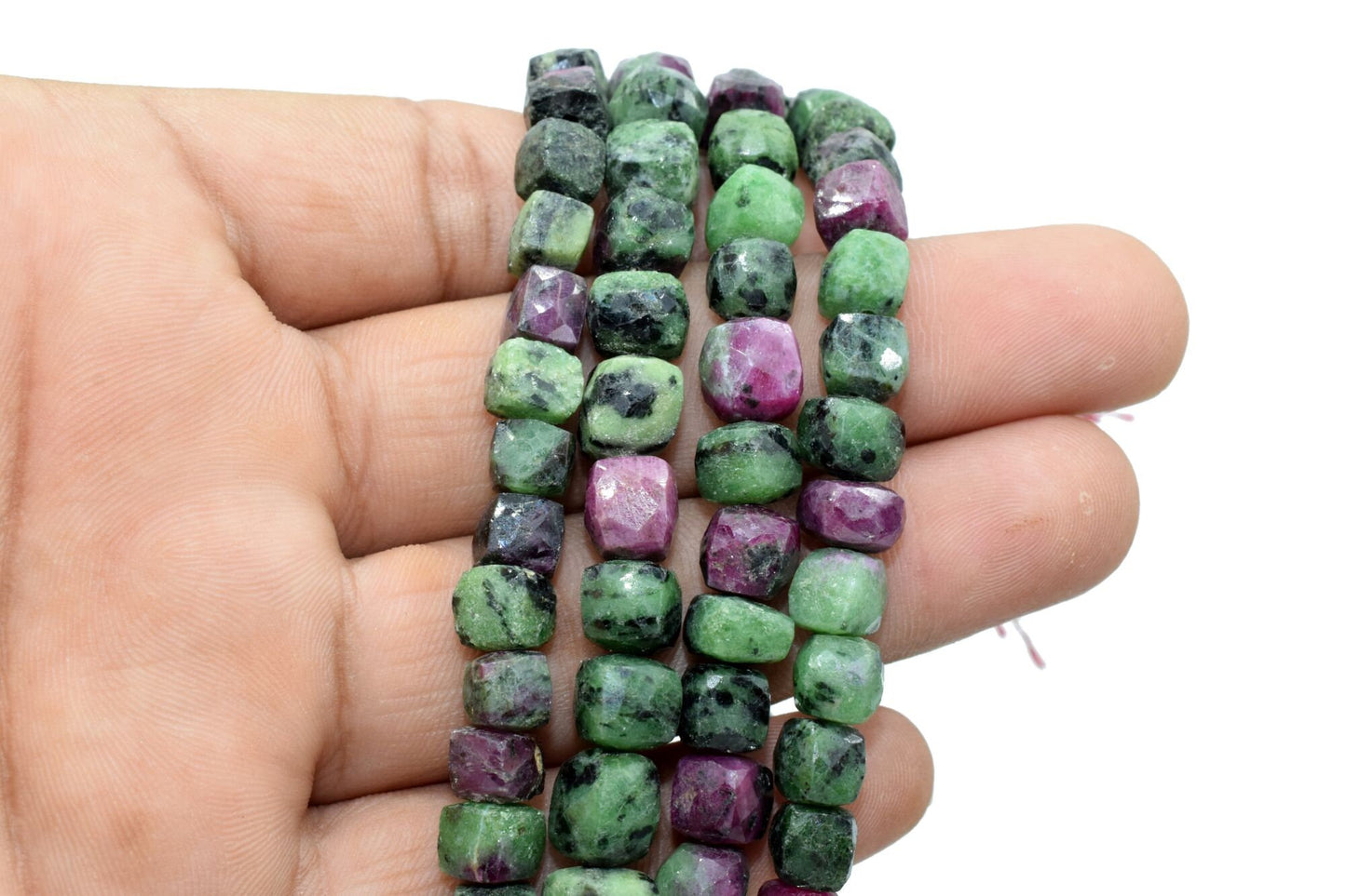 Ruby Zoisite 7 to 8mm faceted Cube Beads,Ruby Zoisite Box Bead,Ruby Zoisite briolette,Ruby Zoisite Eye 3D Cube Box 8" strand,jewelry beads