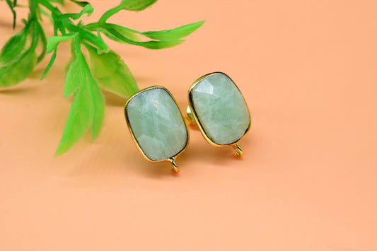 Amazonite 12x16mm Rectangle Earring Connector,Gemstone Stud Ear Post,Rectangle Earring Connector,Bezel frame Connector,Gemstone Connector,