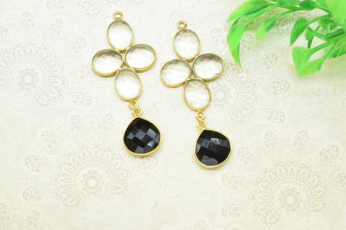 Crystal Bezels Pendant Charms,tation Link Connector,Black Onyx Pendant Jewelry,Gemstone Earring Connector,Handmade Component Jewelry,Gift