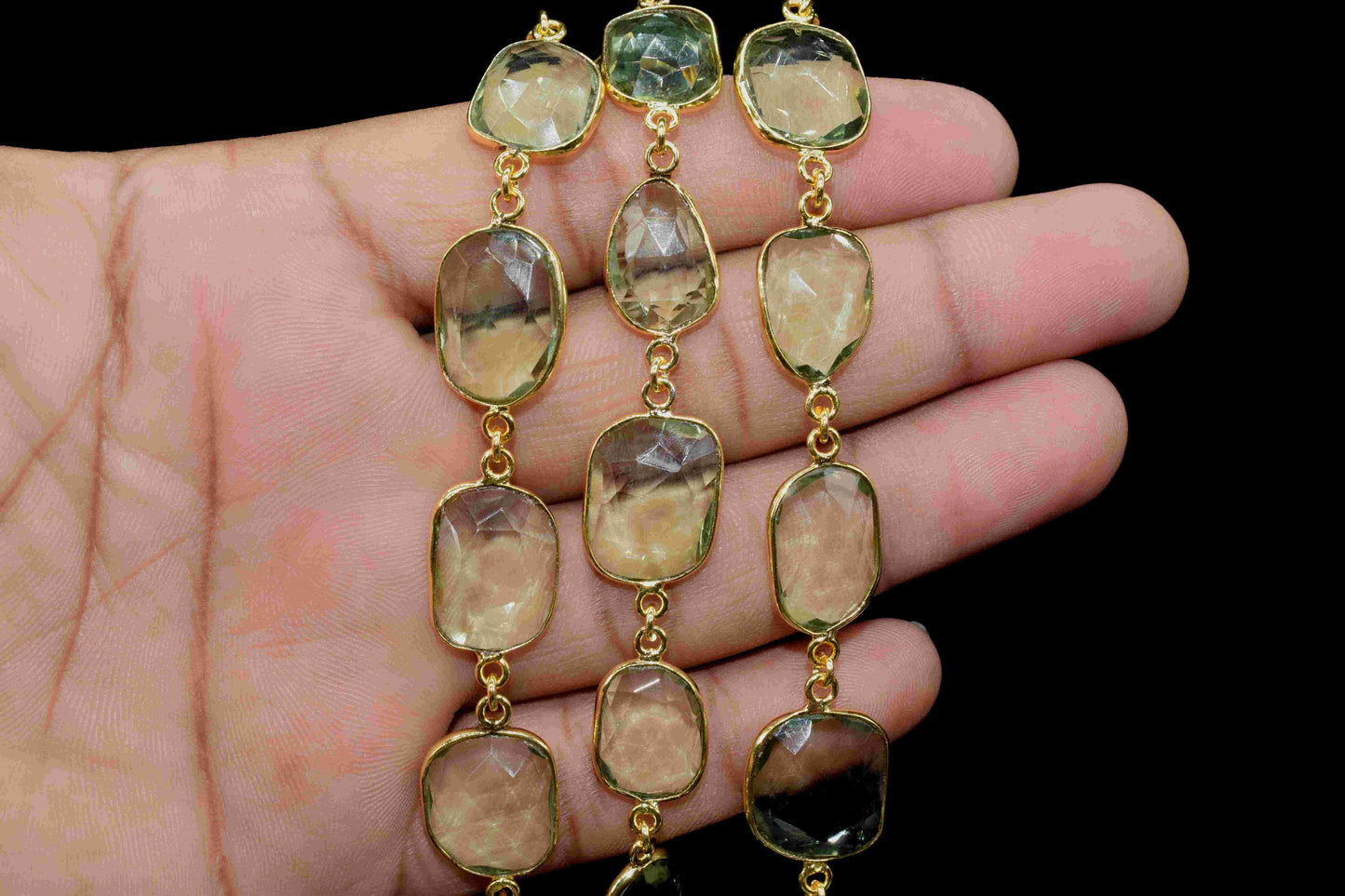 Green Amethyst Bezel Connector,Handmade Bezel Link Chain,Green Amethyst Faceted Chain,Gemstone Quartz Bezels,Jewelry Making Bezels Chain