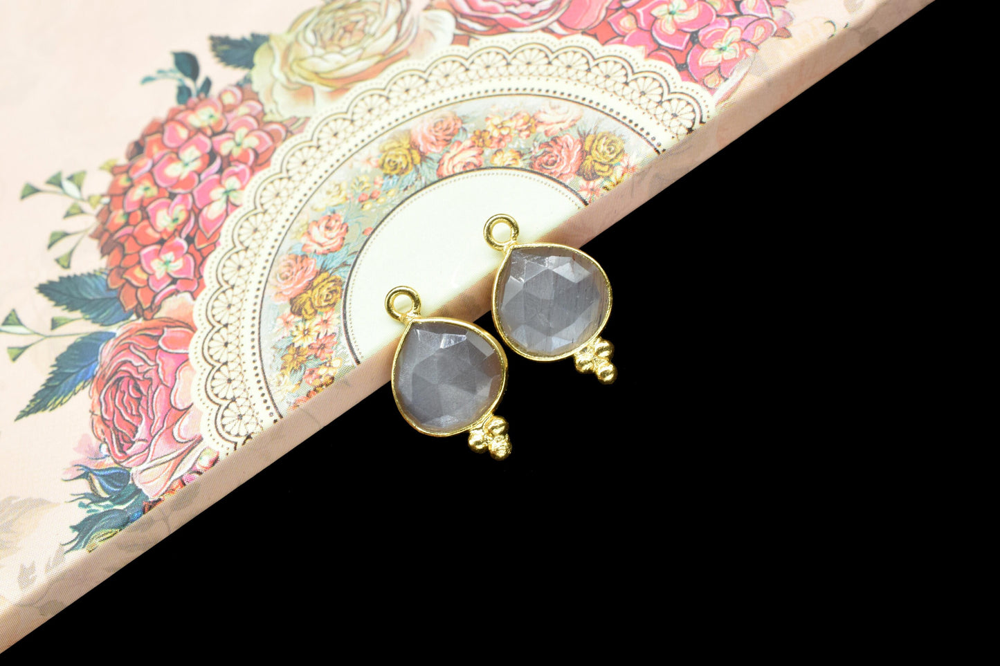 Grey Moonstone Faceted 10mm Heart Shape Charms,Moonstone Gold Plated bezel jewelry making,Grey Moonstone Gold Plating bezels Jewelry,Gift