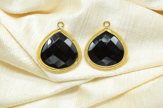 Black Onyx 20mm Heart Beads Charms,Gemstone Heart Bezel,Boho Pendant connectors,Single Bail Pendant,Handmade Bezel Charms,Necklace Pendant