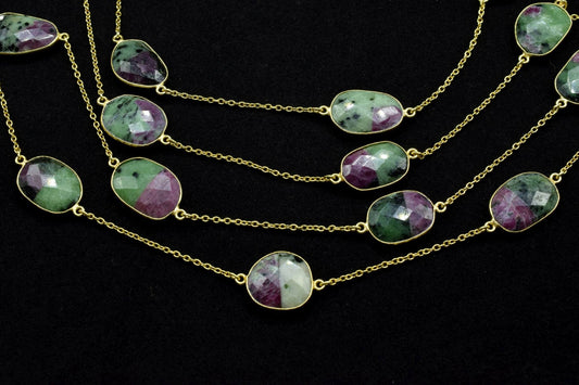 Ruby Zoisite Faceted Bezel Connector Station Link Chain,Ruby Zoisite Free form Connector Chain,Ruby Zoisite Bezel Connector Chain,Bracelet