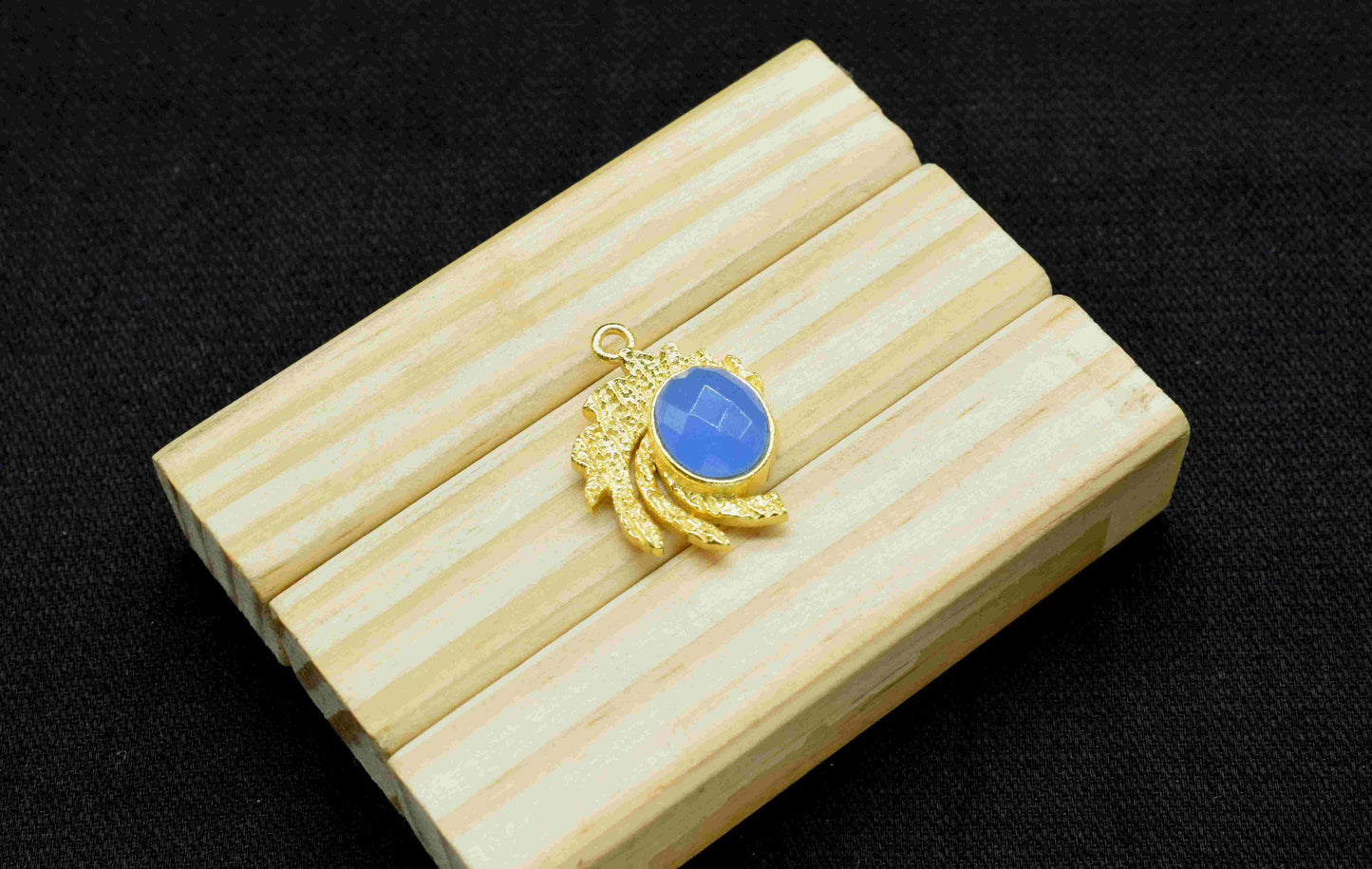 Blue Chalcedony Pendant , Gemstone Handmade Pendant , Bulk Gemstone Pendant , Gold Plated Connectors ,Single Bail Gemstone Connector Charm