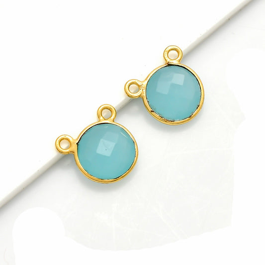 Blue chalcedony 10mm Round Bezel double connector,Chalcedony Gold Plated bezel,chalcedony Bezel,Gold Vermeil Bezel,jewelry Gold-Filled bezel