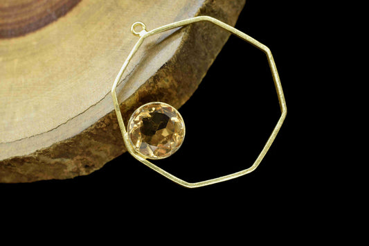 Citrine Quartz 10mm Round Shape Component,Gemstone Single Bail Connector,Finding Hexagon Shape Pendant,Citrine Quartz Earring,Jewelry Making