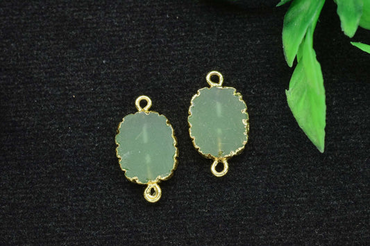 Prehnite Electroplated Pendants,Handmade Cabechon Pendant Charm necklace,Oval Shape Pendant Jewelry,Gemstone Double Bail Connectors,Gift