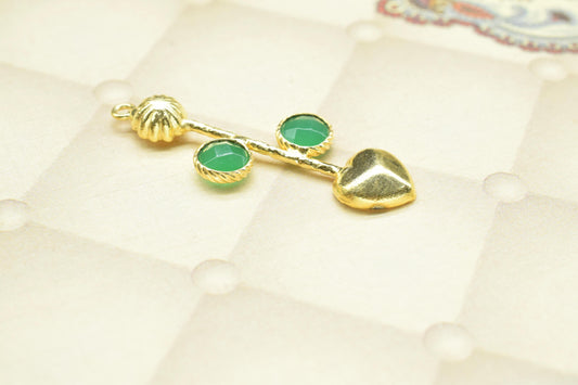 Green Onyx Pendant/Gemstone Component/Faceted Cut Green Onyx/Single Bail Charm/Necklace Pendant/Heart Shape Charm/Wholesale Supply/Gold Plat