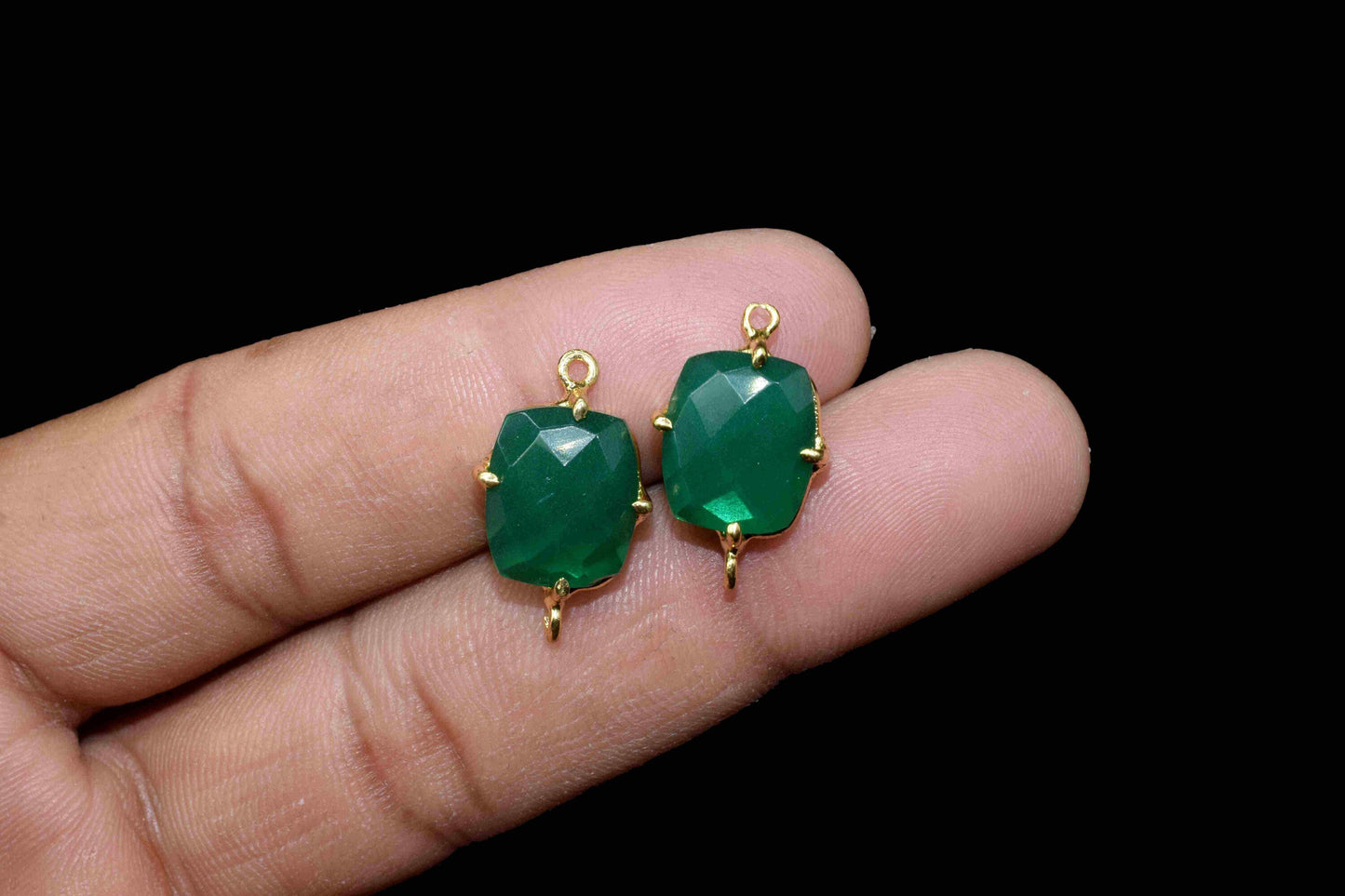 Green Onyx Gemstone 10x12mm Bezel Connector Jewelry,Green Onyx Handmade Gemstone Bezel,Green onyx Rectangle Shape double bail connector,Gift