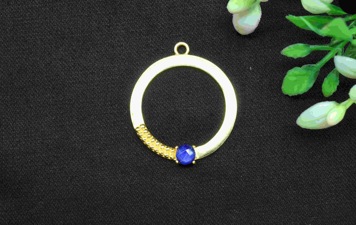 Sapphire Component , Single Bail Charm , Sapphire Connector Pendant , Gold Plated Connectors , Earring Component , B'day Gift