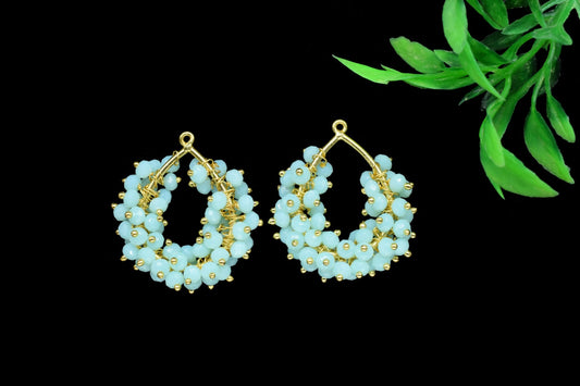 Aqua Quartz Wire Wrapped Pendant,Handmade Beaded Charms Necklace,Aqua Quartz Pendant Jewelry,Gold Vermeil Dangle Earring,Gemstone Component,