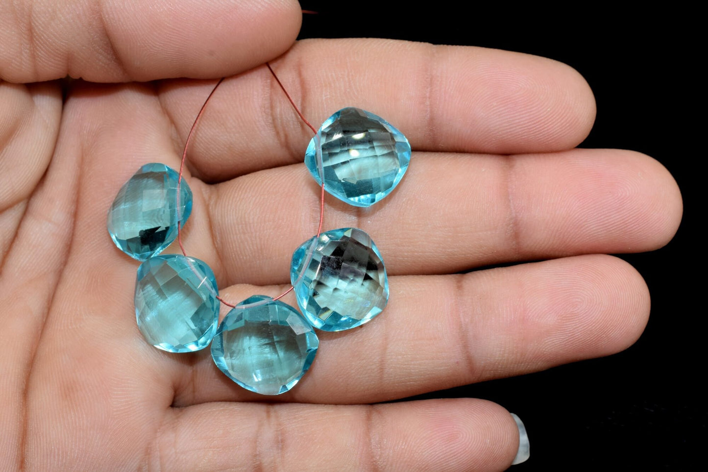 Blue Apatite Cushion Shape 14mm Briolettes,Side drilled Briolette,Finest Apatite Briolette,Handmade Briolette, Apatite Birthstone briolette