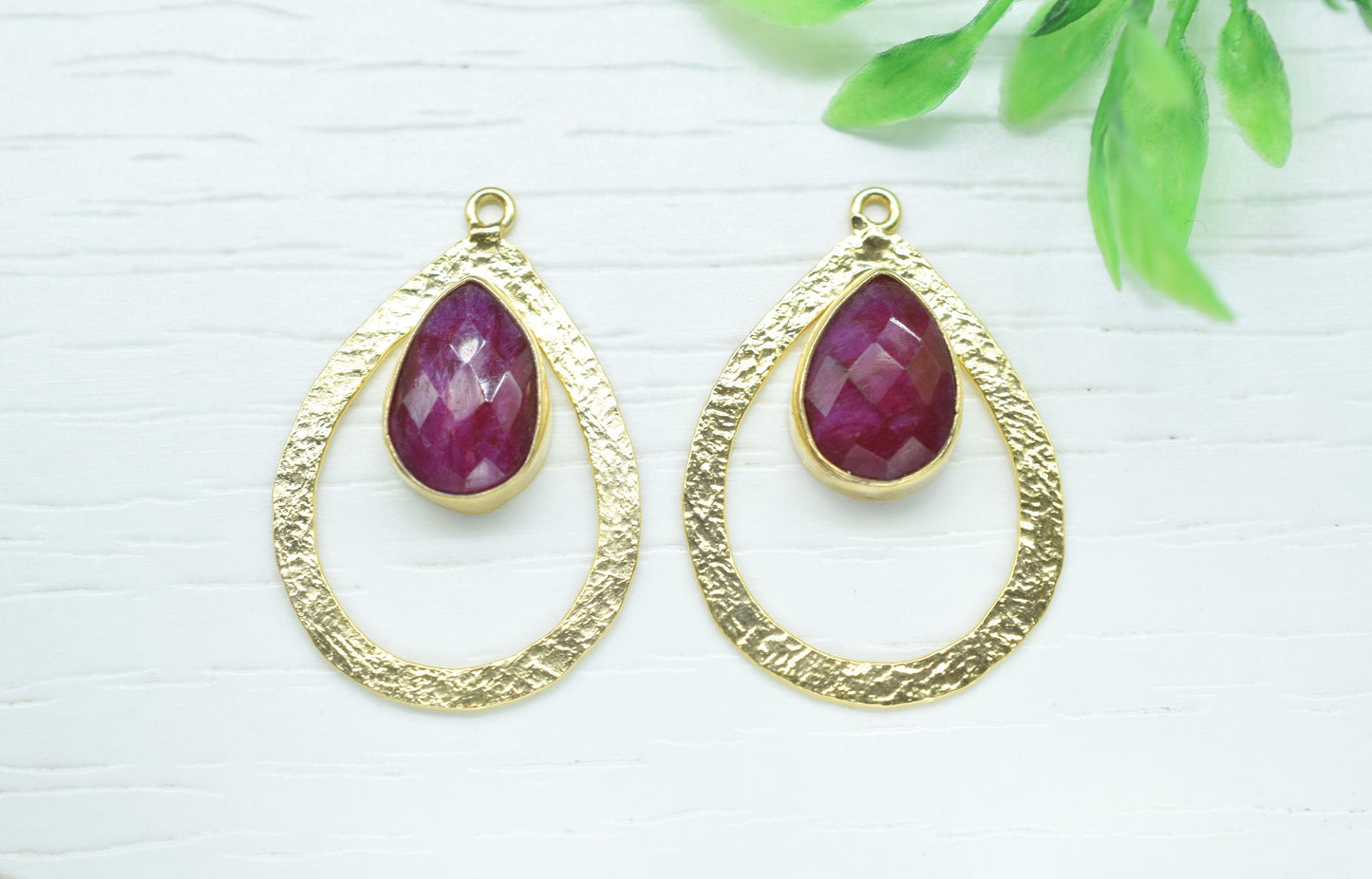 Ruby Gemstone Pendant/Pear Shape Pendant/Bezel Pendant/Jewelry making Stone/Gold Plated Jewelry/Ruby Connector Jewelry/Handmade/Gift