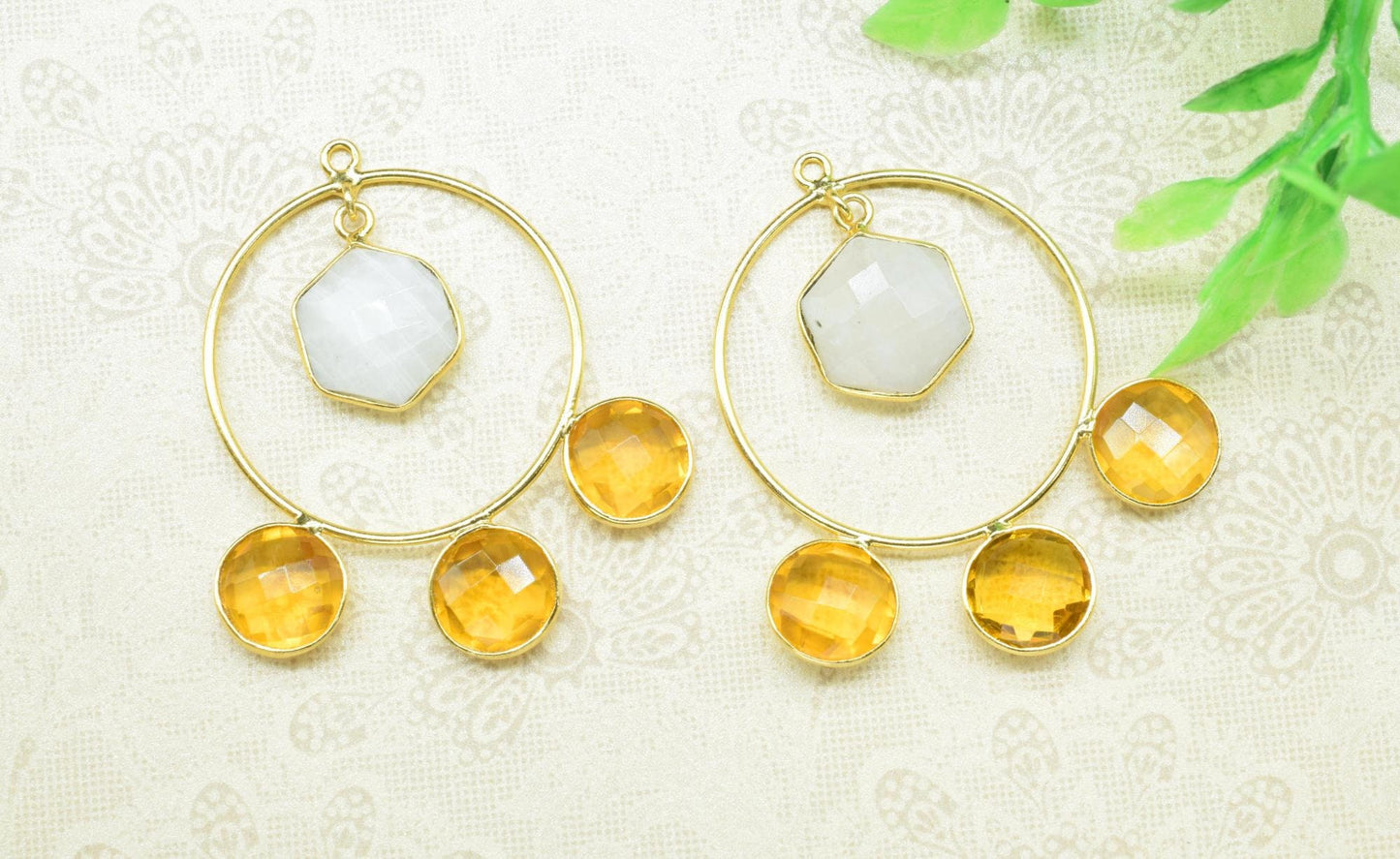 Citrine Dangle Component Earring,Gemstone Dangle Component,Rainbow Earring,Connector jewelry,Finding Round Earring,chandelier Earring,Gift