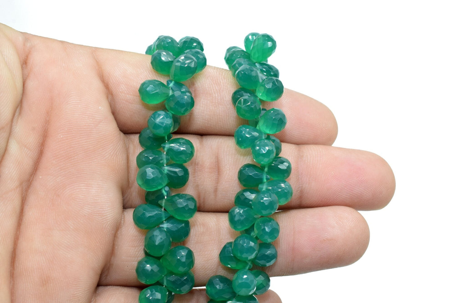 Green Onyx Drops faceted,Green Onyx Briolette,AAA Quality teardrop,6x9mm faceted drops,green teardrop,jewelry making beads,8'' drops strand