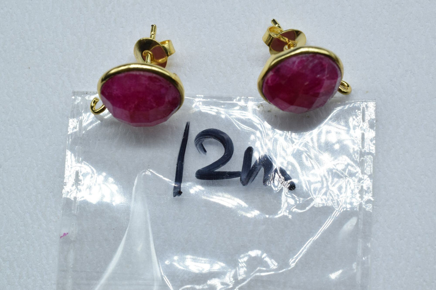 12mm Round Ruby Earring Connector,Jewelry Craft Supplies,Earring connectors post stud, Jewelry,Bezel Rim Earring Connector,Handmade Bezel
