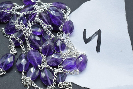 Amethyst Briolette Rosary Chain,Amethyst wire wrapped Beads Chain,Rosary Link Chain, Rosary Chain Supplies,Amethyst Beaded Rosary Chain,