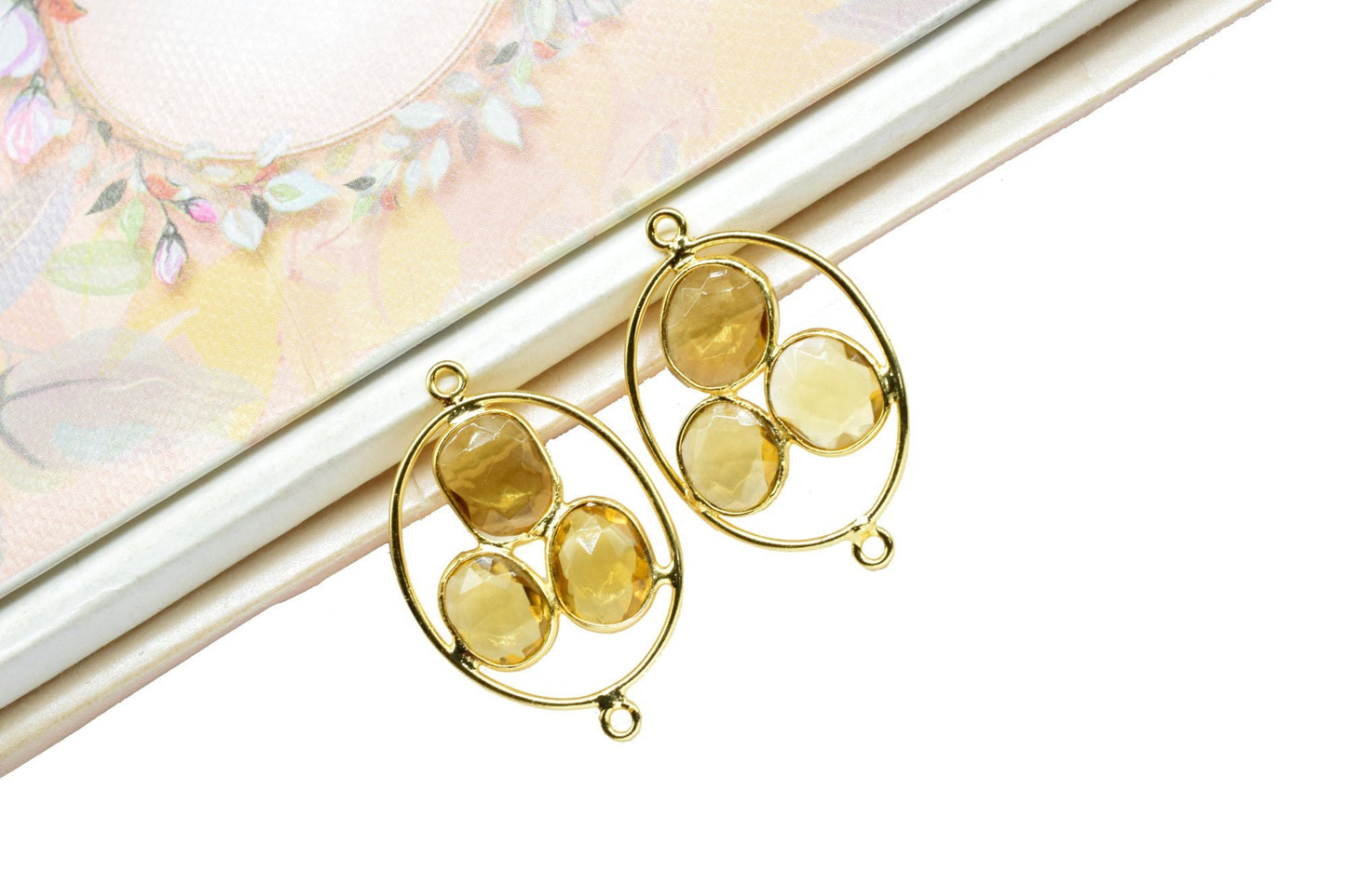 Citrine Gemstone Dangle Earring Component,Citrine Quartz Earring Connector,Pendant Jewelry Connectors,Citrine Finding Gold Plating Necklace