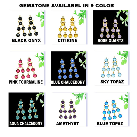 Gemstone Chandelier Earrings,Craft Supplies,Dangle Beads Earring,Handmade Jewelry,Round Bezel Earring,Components Earring,Station Link,Gift