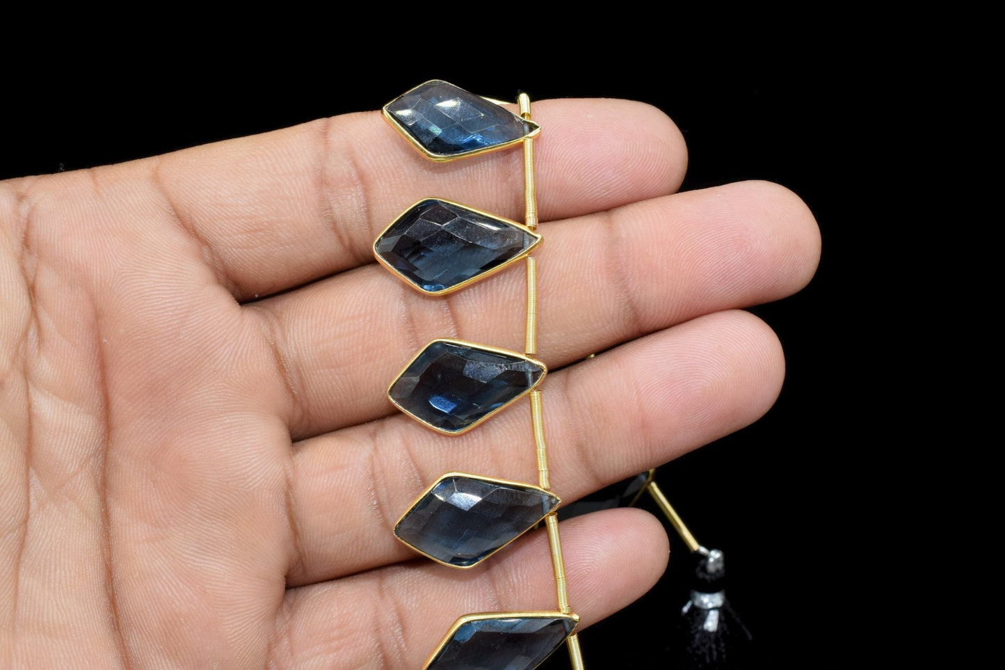 Kyanite 12x20mm Gold plated 11 pieces strand, Handmade Gemstone Connectors, Kyanite Single Bail Connectors,Kyanite Charms Making Jewelry