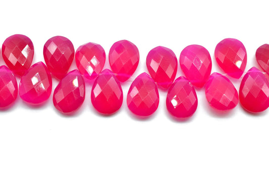 Pink chalcedony Teardrop 9x13mm Briolettes,Pink chalcedony Side drilled Briolette,Handmade Briolette,Hot Pink Chalcedony Teardop briolettes