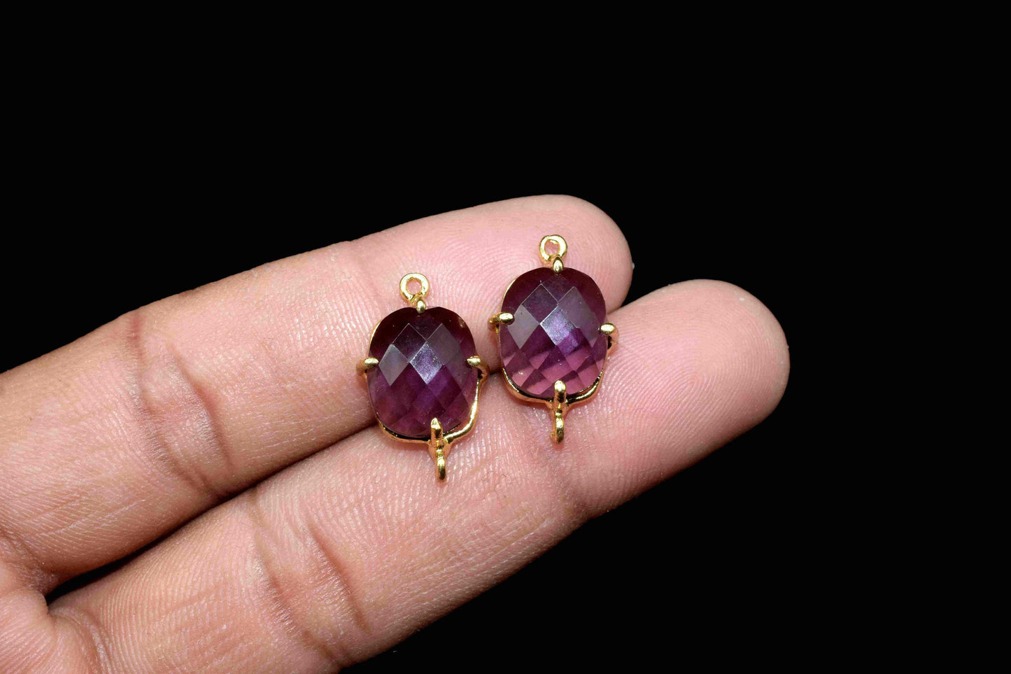 Amethyst Prong Connector,double bail connector,Amethyst Cushion Bezel Connector,Prong Set Jewelry,Amethyst jewelry,Handmade Gemstone Bezel