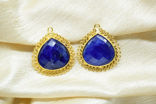 Blue Sapphire 20mm Heart Bezel Charms,Gemstone Brass Component,Single Bail Pendant,Handmade Jewellery Connectors,Wholesale Jewelry,Bday Gift