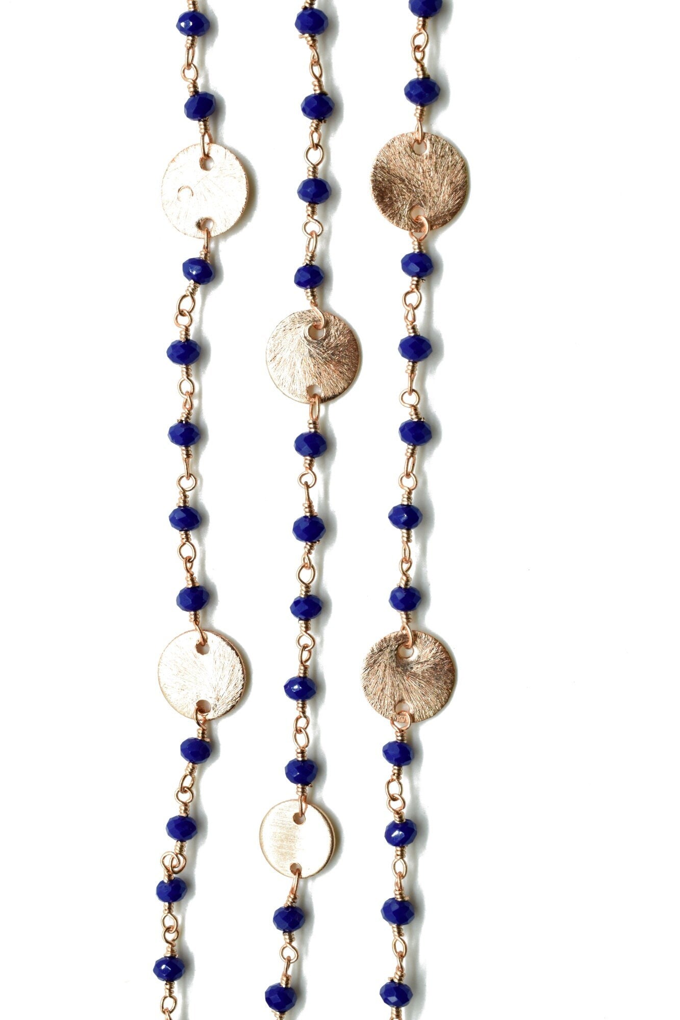 Blue Sapphire Beaded Chain 3mm-3.5mm Rosary Chain, Gold Plated Wire Wrapped Chain,charms chain,coin charms,sapphire charms,blue color chain