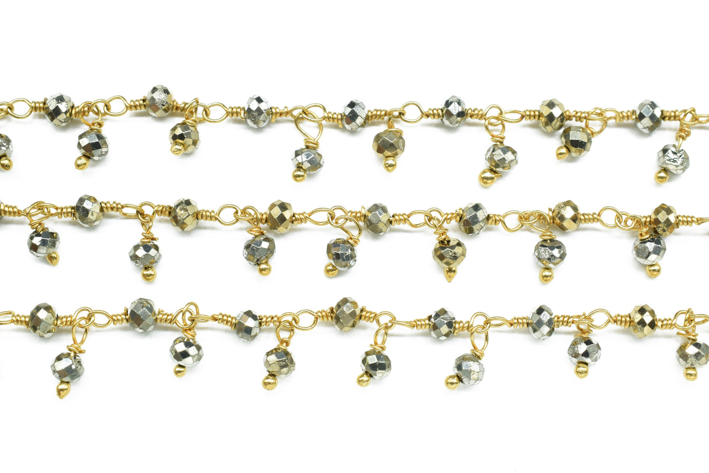 Natural Pyrite Dangling beaded Chain,Gemstone Rosary Chain,Wire Wrapped Necklace Chain,Pyrite Cluster Rosary Chain,Handmade Beads Jewelry