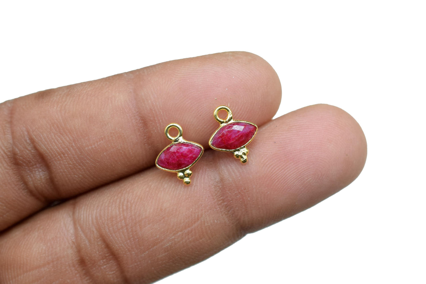 Gemstone Ruby Charms Pendant/Marquise Shape Pendant/Handmade Pendant/Tiny Pendant/Necklace Connector jewelry/Ruby Charms Jewelry/B'day Gift