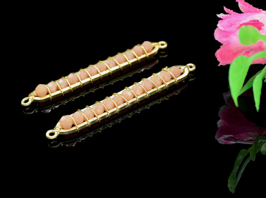 Peach Moonstone Beaded Bar Finding Connector,Gemstone Bar Pendant Necklace,Bar Bracelet,Bead Bar Finding Component,Peach Moonstone Jewelry