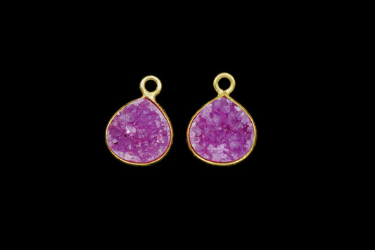 Natural Pink Druzy Gemstone Pendant,Druzy 8mm Heart Shape Component,Electroplated Connector Earring Jewelry DIY Making,Single Bail Pendant