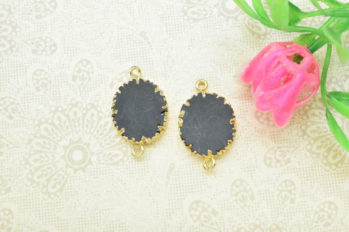 Black Onyx Double Bail Connectors,Cabechon Pendant Charms,Handmade Pendant,Black Onyx Jewelry,Oval Shape Pendants,Gemstone Component,Gift