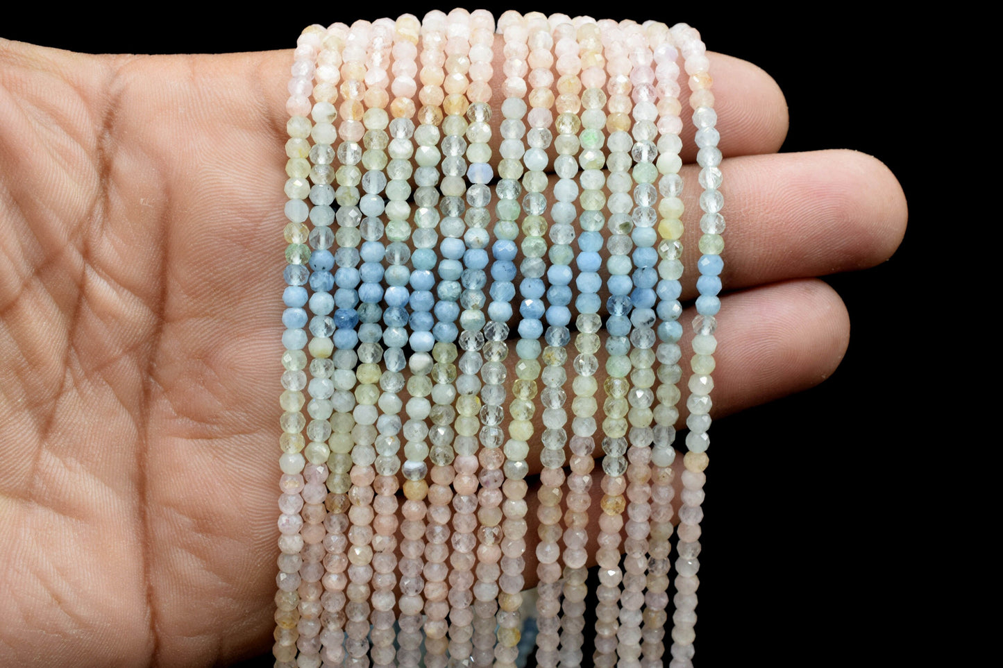 Multi Aquamarine Faceted Beads,Gemstone Beads Strand,3mm Rondelle,Multi Shaded Beads,Micro faceted beads,Aquamarine Strand Beads Jewelry