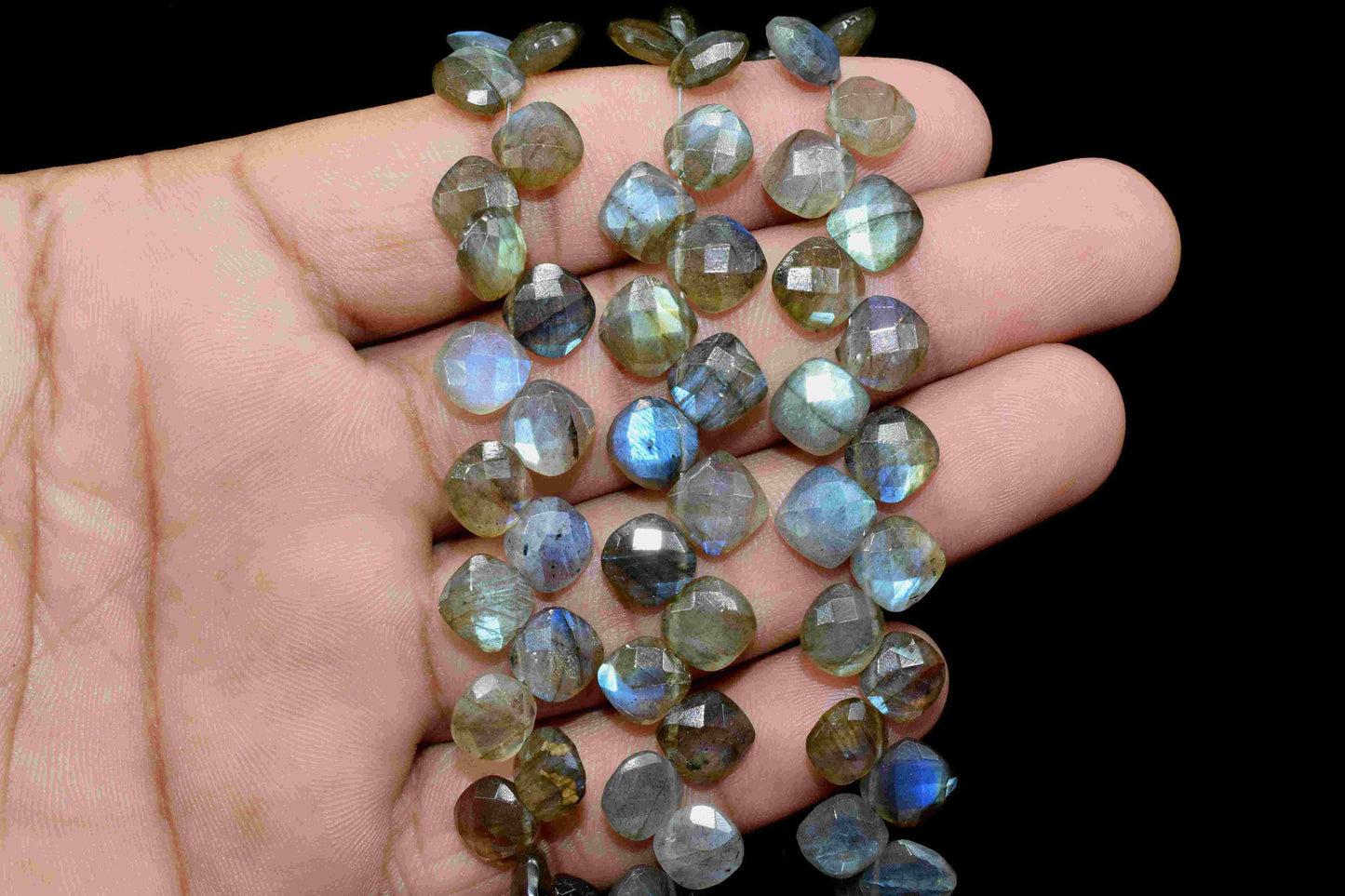 Labradorite Gemstone Faceted 8mm Cushion Shape Briolettes,Flashy Labradorite Beads,Labradorite Faceted Briolette,Gemstone Beads Strands,Gift