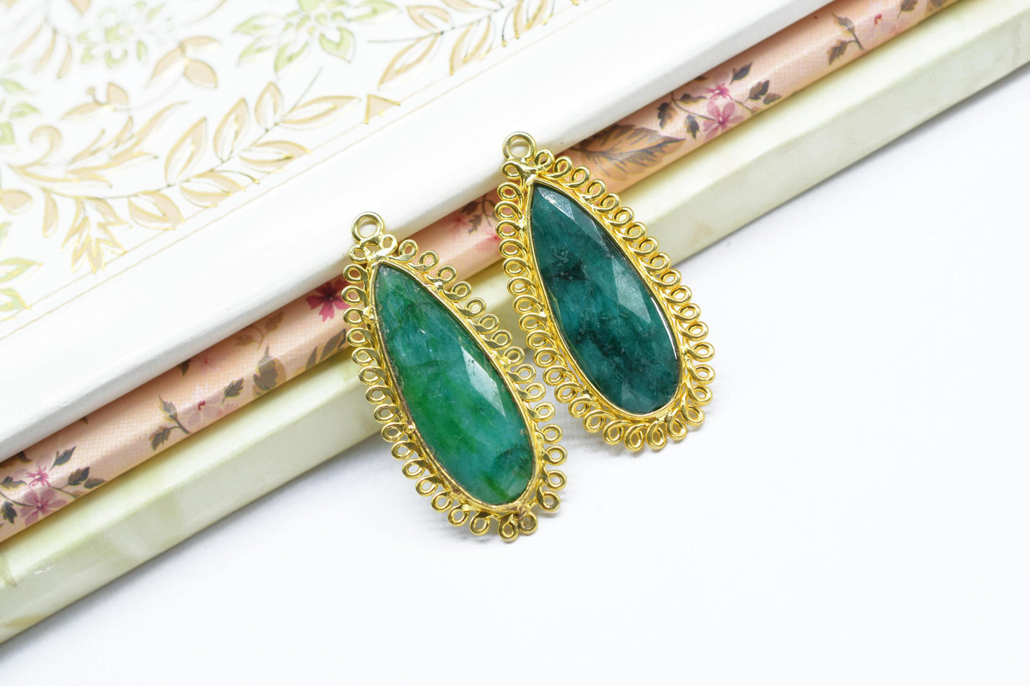 Emerald 10x30mm Teardrop Bezel Charm,Single Bail Pendant,Handmade Jewellery Connectors,Gemstone Brass Component,Handmade Connector,Gift