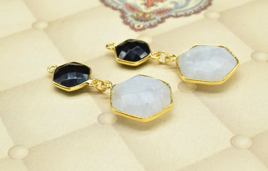 Rainbow Moonstone Dangle Component Charms,Multi Stone Dangle Earring,Necklace Connector,Black Onyx pendant,Gemstone Bezel pendant,Handmade