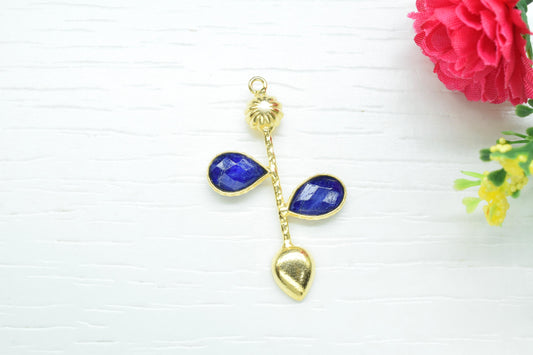 Natural Blue Sapphire Pendant Charms,Gemstone Bezel,Jewellery Making Connector Charms,Sapphire Teardrop Pendants,Natural Gemstone Jewellery