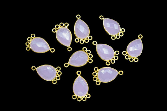 Rose Quartz 10x14mm Teardrop Bezel Charm/Charms Connector/Handmade Jewellery Connectors/Gemstone Brass Component/Women Jewelry/B'day Gift
